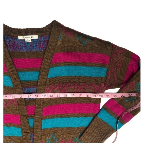 Forever 21 Vintage Knit Cardigan Multi Large Stripe Women’s Sz L - Picture 5 of 6